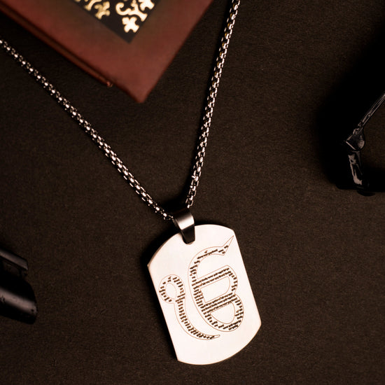 Ik Onkar MicroCarved Tag Necklace