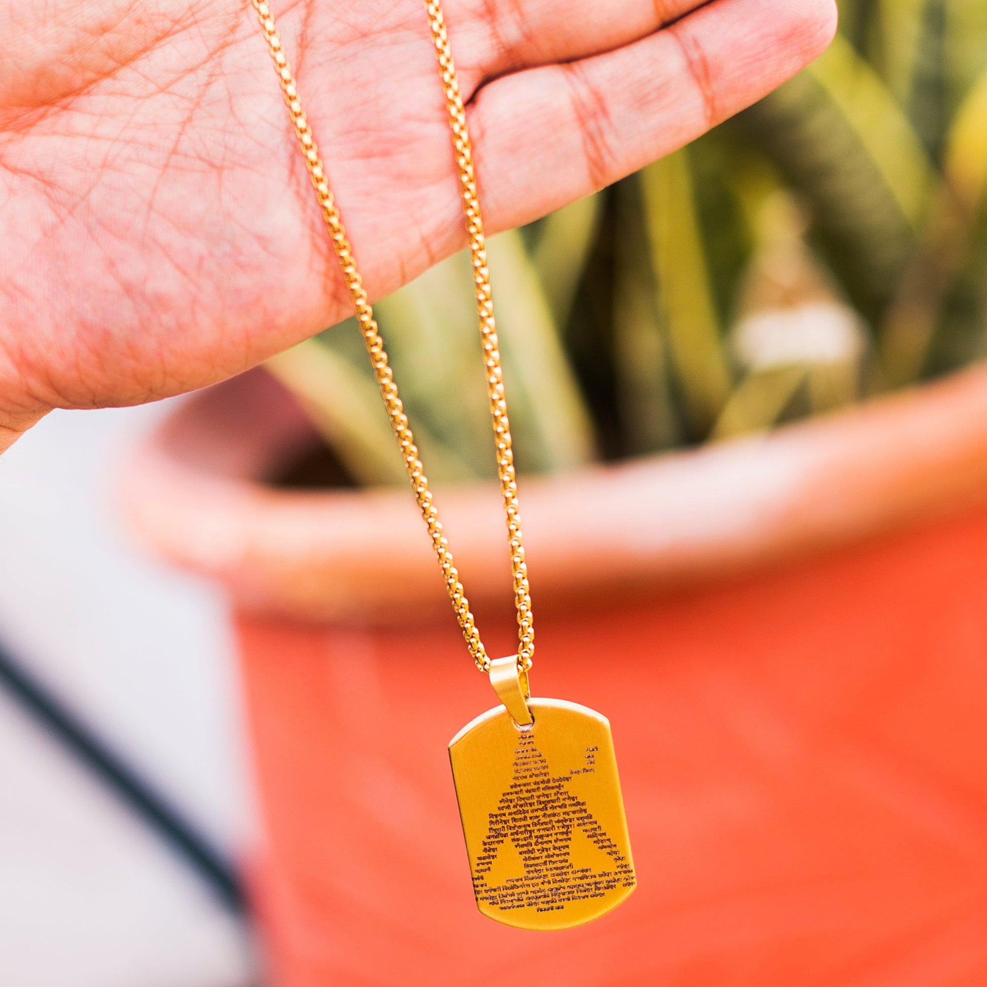 Mahadev 108 Names Jyotirling MicroCarved Tag Necklace - GOLD